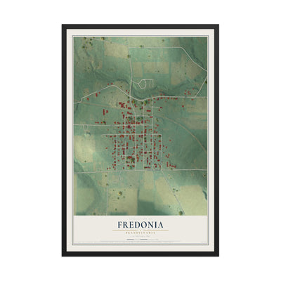 Map of Fredonia, Pennsylvania, 12 x 18 inch print in a black wood frame