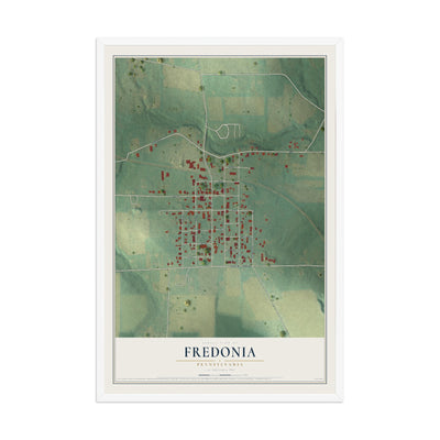 Map of Fredonia, Pennsylvania, 12 x 18 inch print in a white wood frame