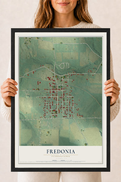Map of Fredonia, Pennsylvania, 18 x 24 inch print in a black wood frame