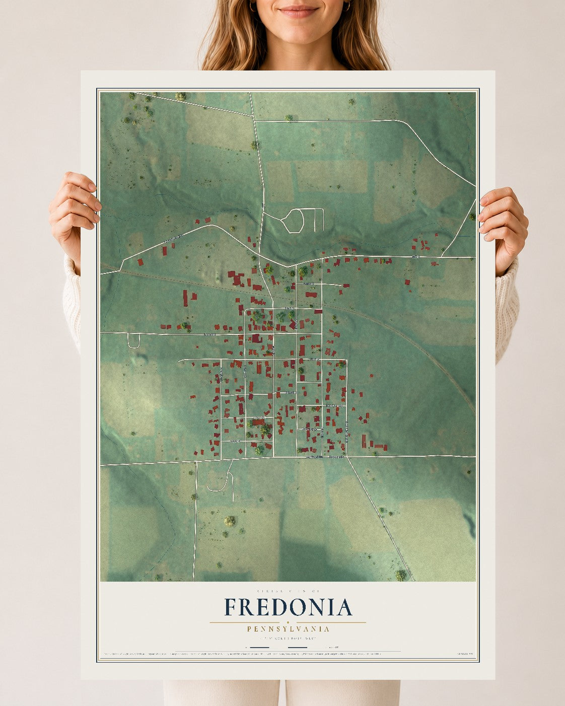 Map of Fredonia, Pennsylvania, 24 x 36 inch unframed archival matte print