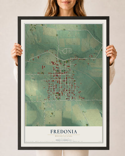 Map of Fredonia, Pennsylvania, 24 x 36 inch print in a black wood frame