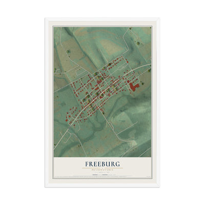Map of Freeburg, Pennsylvania, 12 x 18 inch print in a white wood frame