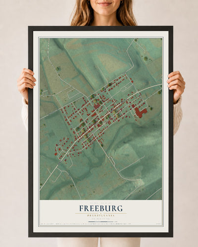 Map of Freeburg, Pennsylvania, 24 x 36 inch print in a black wood frame