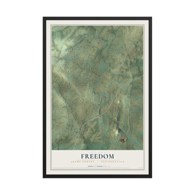 Map of Freedom, Adams County, Pennsylvania, 12 x 18 inch print in a black wood frame