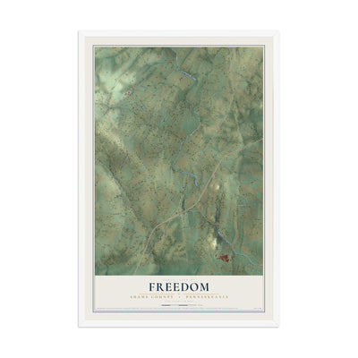 Map of Freedom, Adams County, Pennsylvania, 12 x 18 inch print in a white wood frame