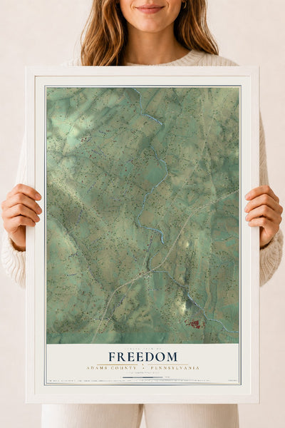 Map of Freedom, Adams County, Pennsylvania, 18 x 24 inch print in a white wood frame