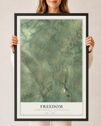 Map of Freedom, Adams County, Pennsylvania, 24 x 36 inch print in a black wood frame