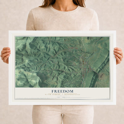 Map of Freedom, Blair County, Pennsylvania, 12 x 18 inch print in a white wood frame