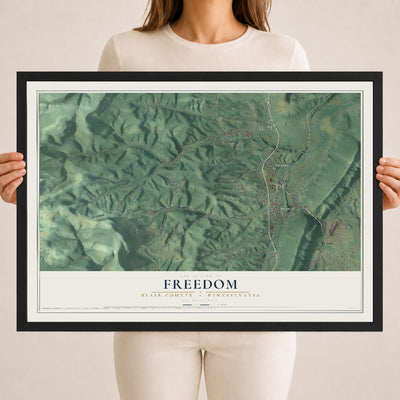 Map of Freedom, Blair County, Pennsylvania, 18 x 24 inch print in a black wood frame