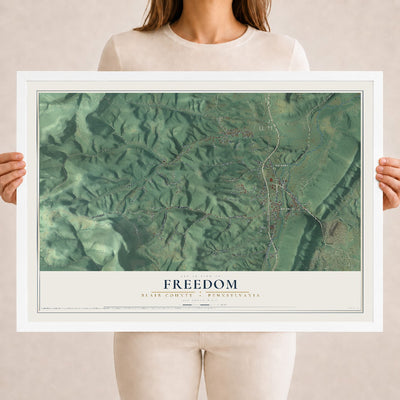 Map of Freedom, Blair County, Pennsylvania, 18 x 24 inch print in a white wood frame