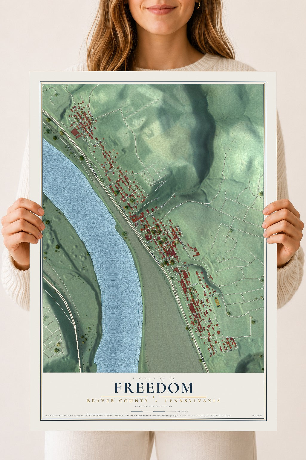 Map of Freedom, Beaver County, Pennsylvania, 18 x 24 inch unframed archival matte print
