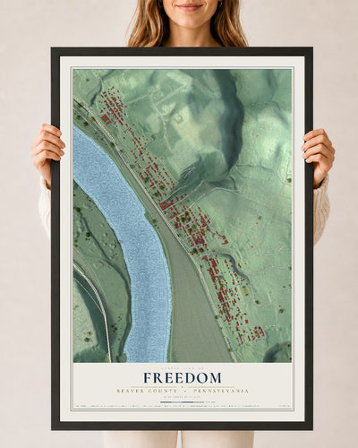 Map of Freedom, Beaver County, Pennsylvania, 24 x 36 inch print in a black wood frame