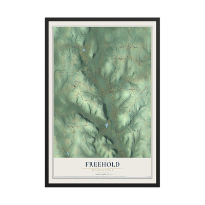 Map of Freehold, Pennsylvania, 12 x 18 inch print in a black wood frame