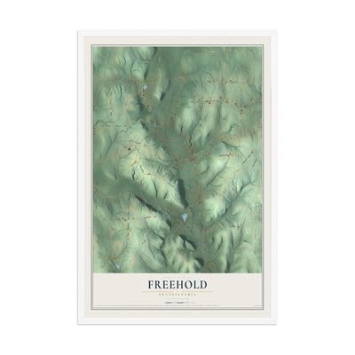 Map of Freehold, Pennsylvania, 12 x 18 inch print in a white wood frame