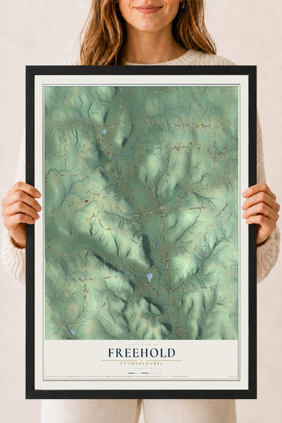 Map of Freehold, Pennsylvania, 18 x 24 inch print in a black wood frame