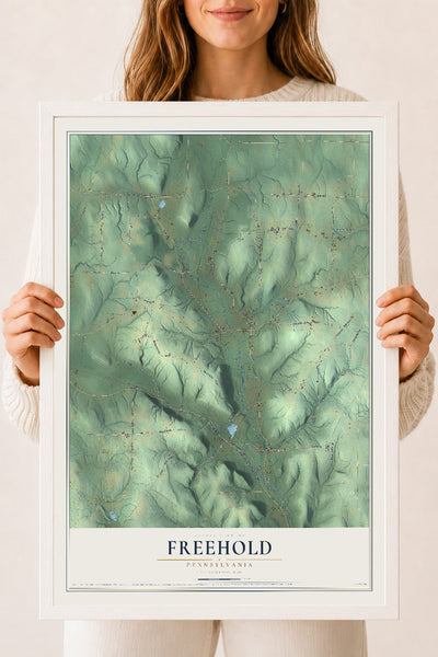 Map of Freehold, Pennsylvania, 18 x 24 inch print in a white wood frame