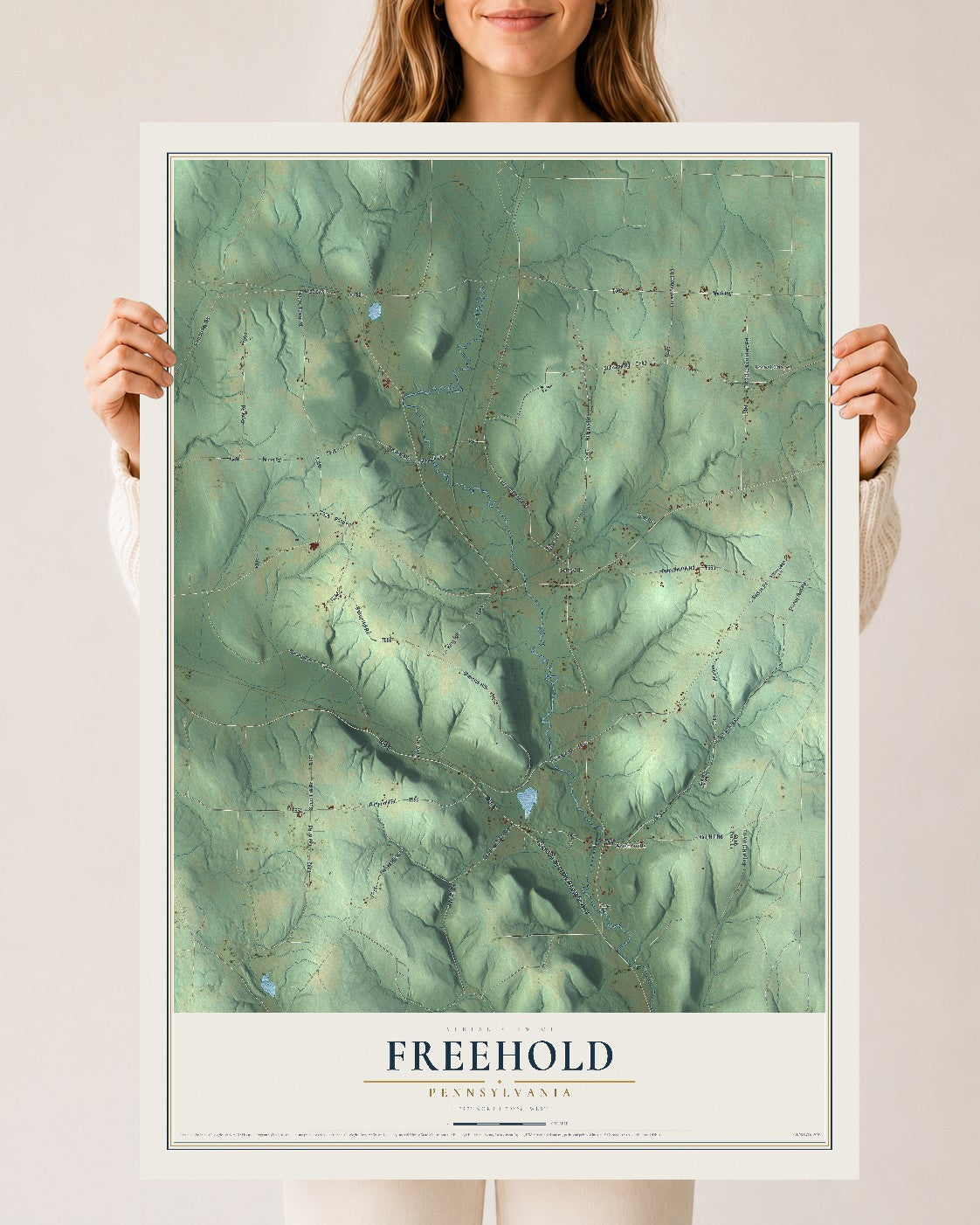 Map of Freehold, Pennsylvania, 24 x 36 inch unframed archival matte print