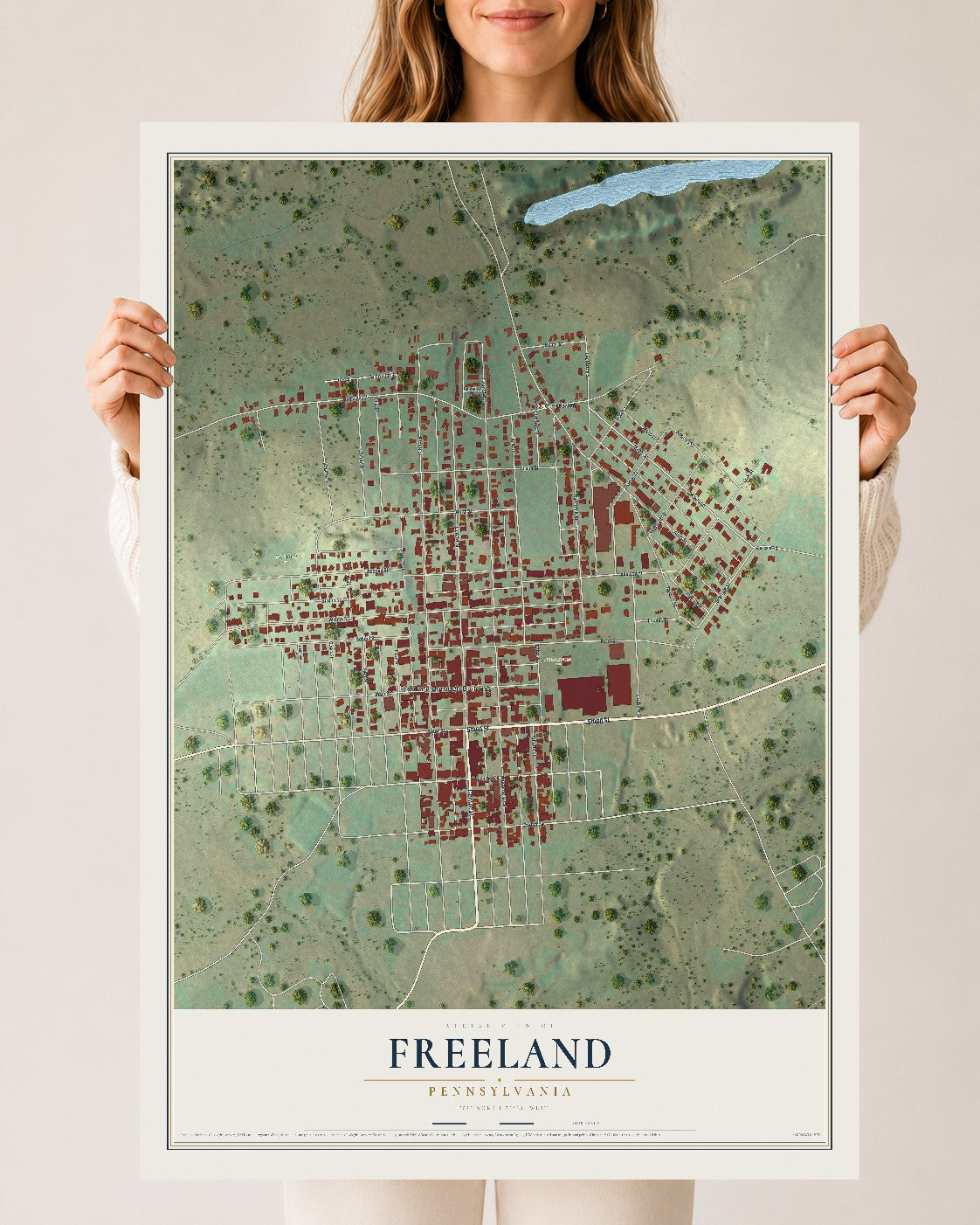 Map of Freeland, Pennsylvania, 24 x 36 inch unframed archival matte print
