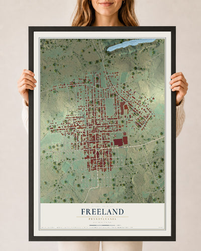 Map of Freeland, Pennsylvania, 24 x 36 inch print in a black wood frame