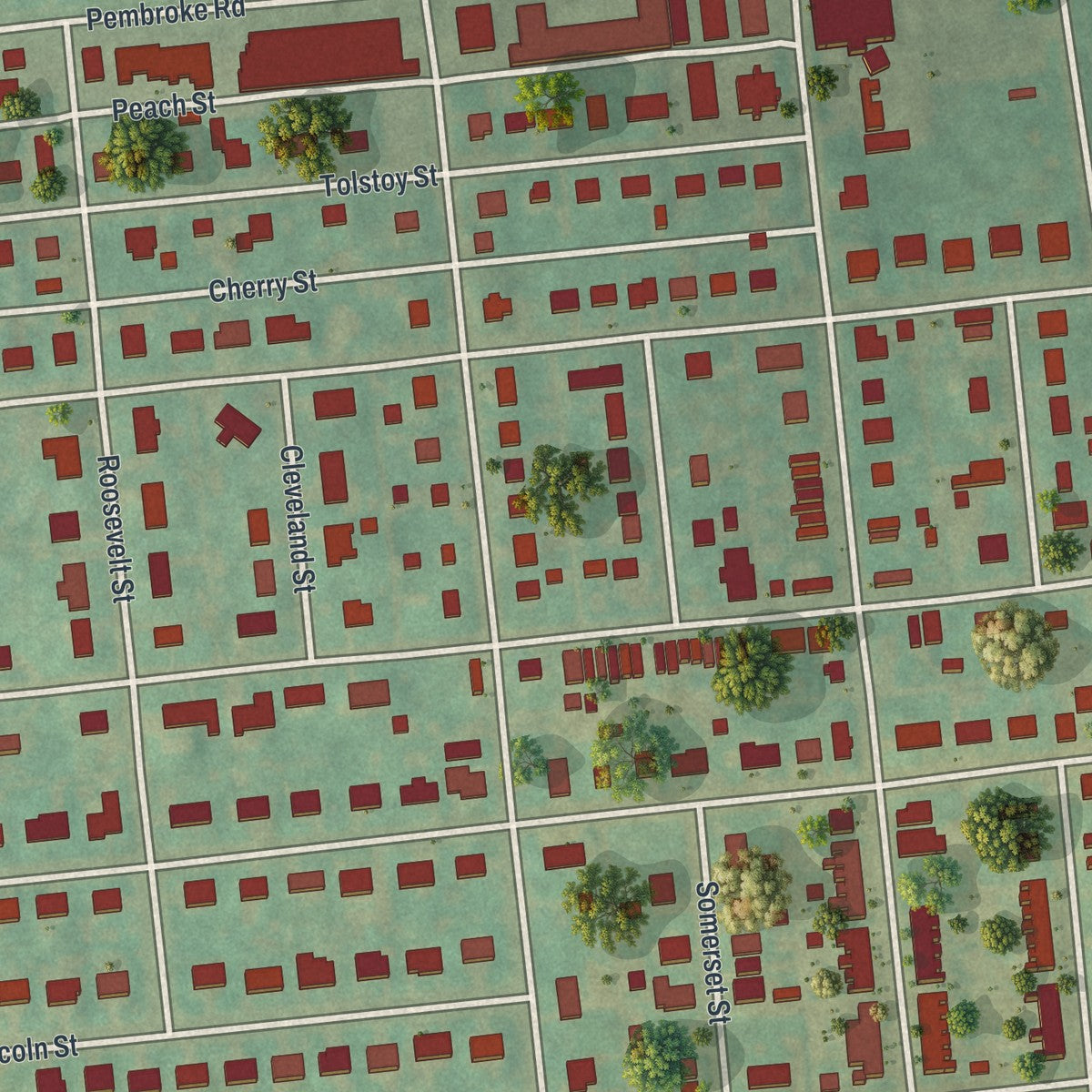 Close-up of the map of Freemansburg, Pennsylvania print showing street and building detail