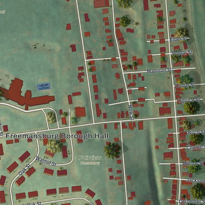 Second close-up of the map of Freemansburg, Pennsylvania print showing more streets and buildings