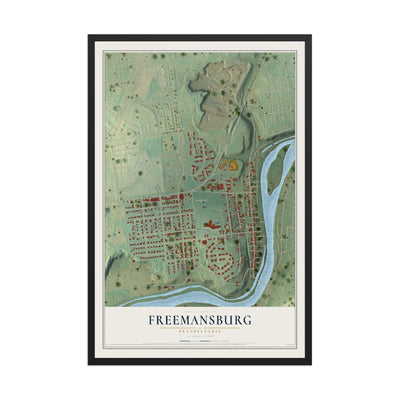 Map of Freemansburg, Pennsylvania, 12 x 18 inch print in a black wood frame