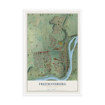 Map of Freemansburg, Pennsylvania, 12 x 18 inch print in a white wood frame