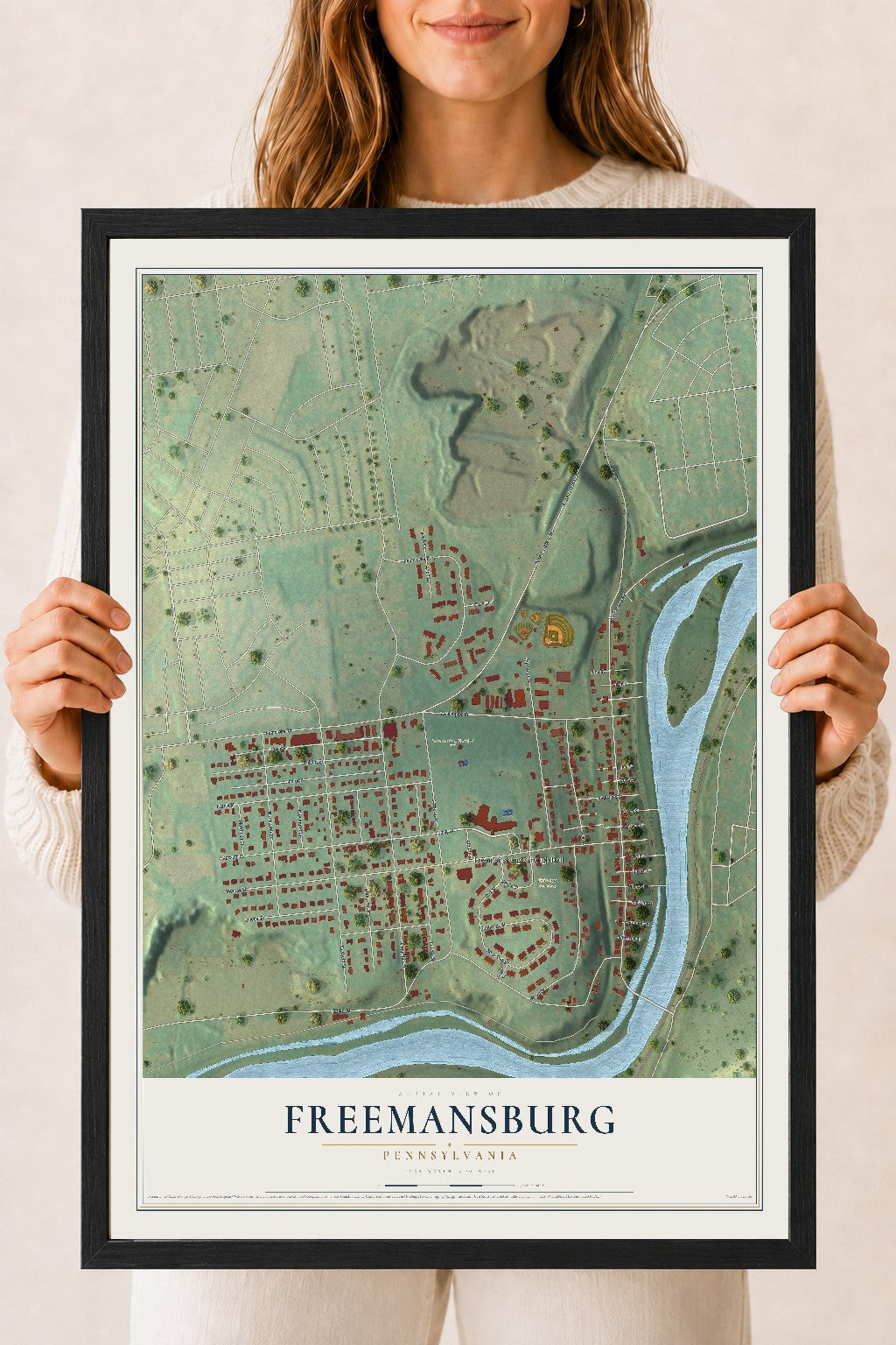 Map of Freemansburg, Pennsylvania, 18 x 24 inch print in a black wood frame