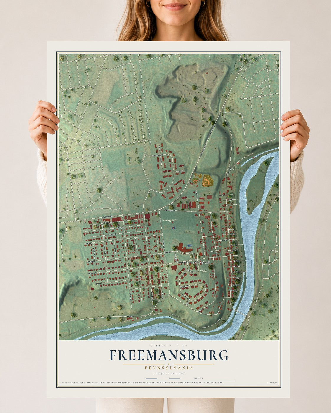 Map of Freemansburg, Pennsylvania, 24 x 36 inch unframed archival matte print