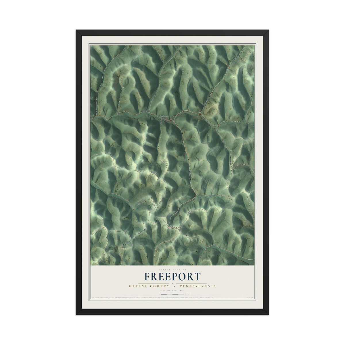 Map of Freeport, Greene County, Pennsylvania, 12 x 18 inch print in a black wood frame