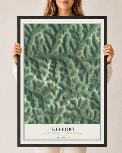 Map of Freeport, Greene County, Pennsylvania, 24 x 36 inch print in a black wood frame