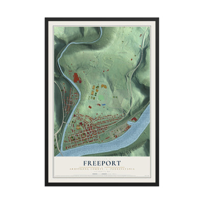 Map of Freeport, Armstrong County, Pennsylvania, 12 x 18 inch print in a black wood frame