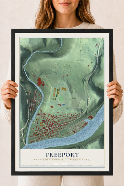 Map of Freeport, Armstrong County, Pennsylvania, 18 x 24 inch print in a black wood frame