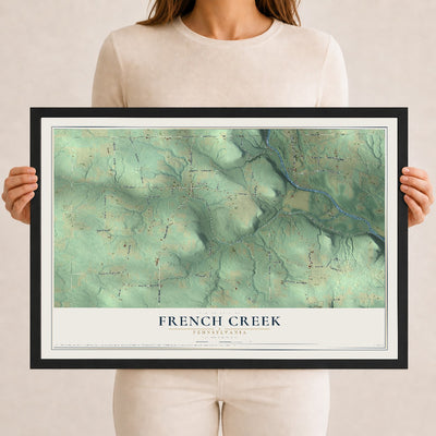 Map of French Creek, Pennsylvania, 12 x 18 inch print in a black wood frame