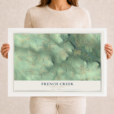 Map of French Creek, Pennsylvania, 12 x 18 inch print in a white wood frame