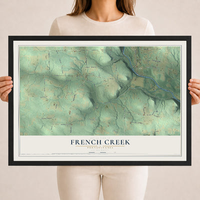 Map of French Creek, Pennsylvania, 18 x 24 inch print in a black wood frame
