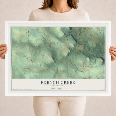 Map of French Creek, Pennsylvania, 18 x 24 inch print in a white wood frame