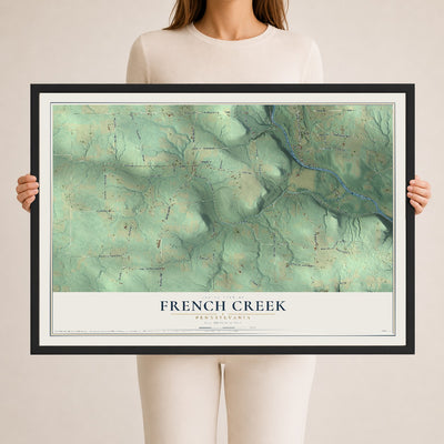 Map of French Creek, Pennsylvania, 24 x 36 inch print in a black wood frame