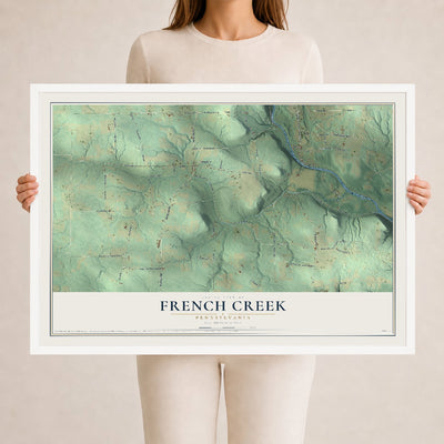 Map of French Creek, Pennsylvania, 24 x 36 inch print in a white wood frame