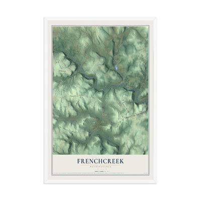 Map of Frenchcreek, Pennsylvania, 12 x 18 inch print in a white wood frame