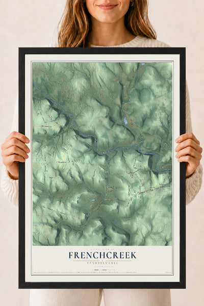 Map of Frenchcreek, Pennsylvania, 18 x 24 inch print in a black wood frame