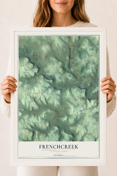 Map of Frenchcreek, Pennsylvania, 18 x 24 inch print in a white wood frame