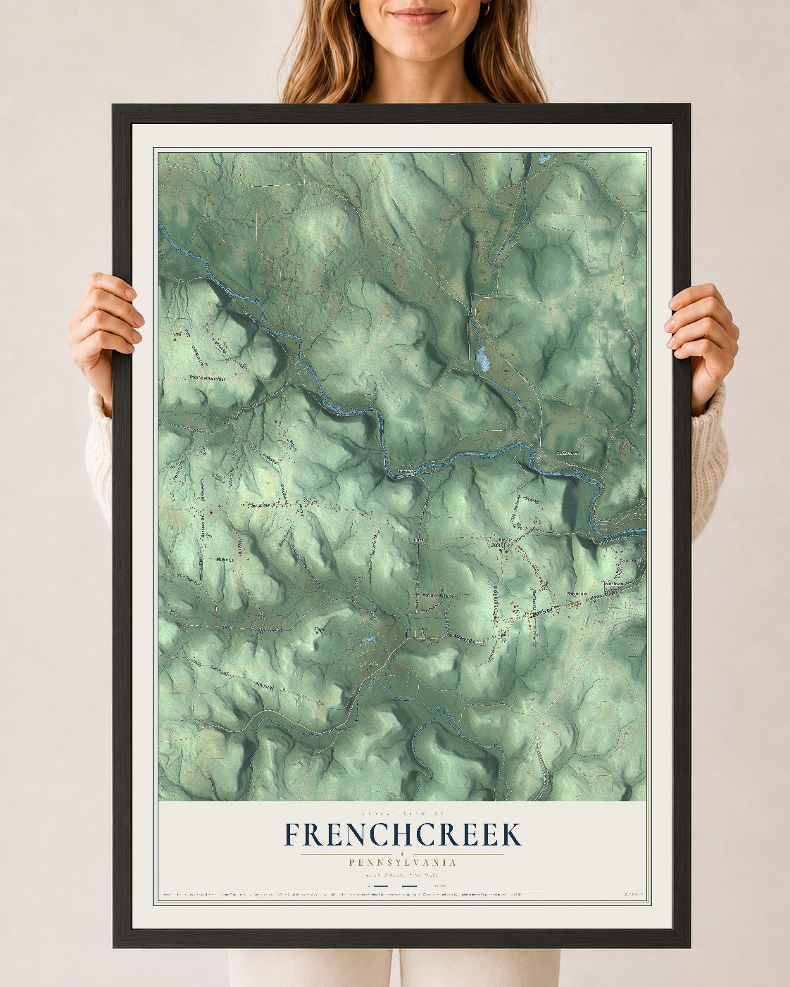Map of Frenchcreek, Pennsylvania, 24 x 36 inch print in a black wood frame