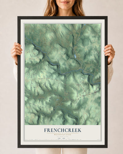 Map of Frenchcreek, Pennsylvania, 24 x 36 inch print in a black wood frame