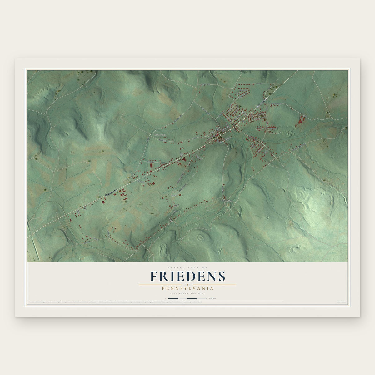 Friedens, Pennsylvania map print, the full design