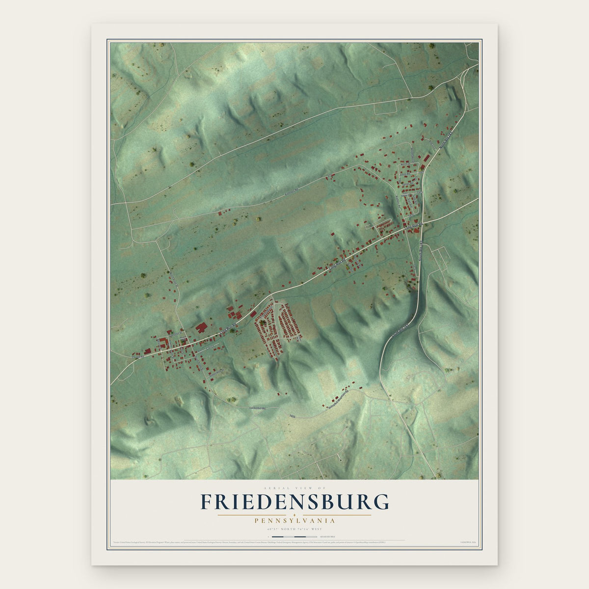 Friedensburg, Pennsylvania map print, the full design