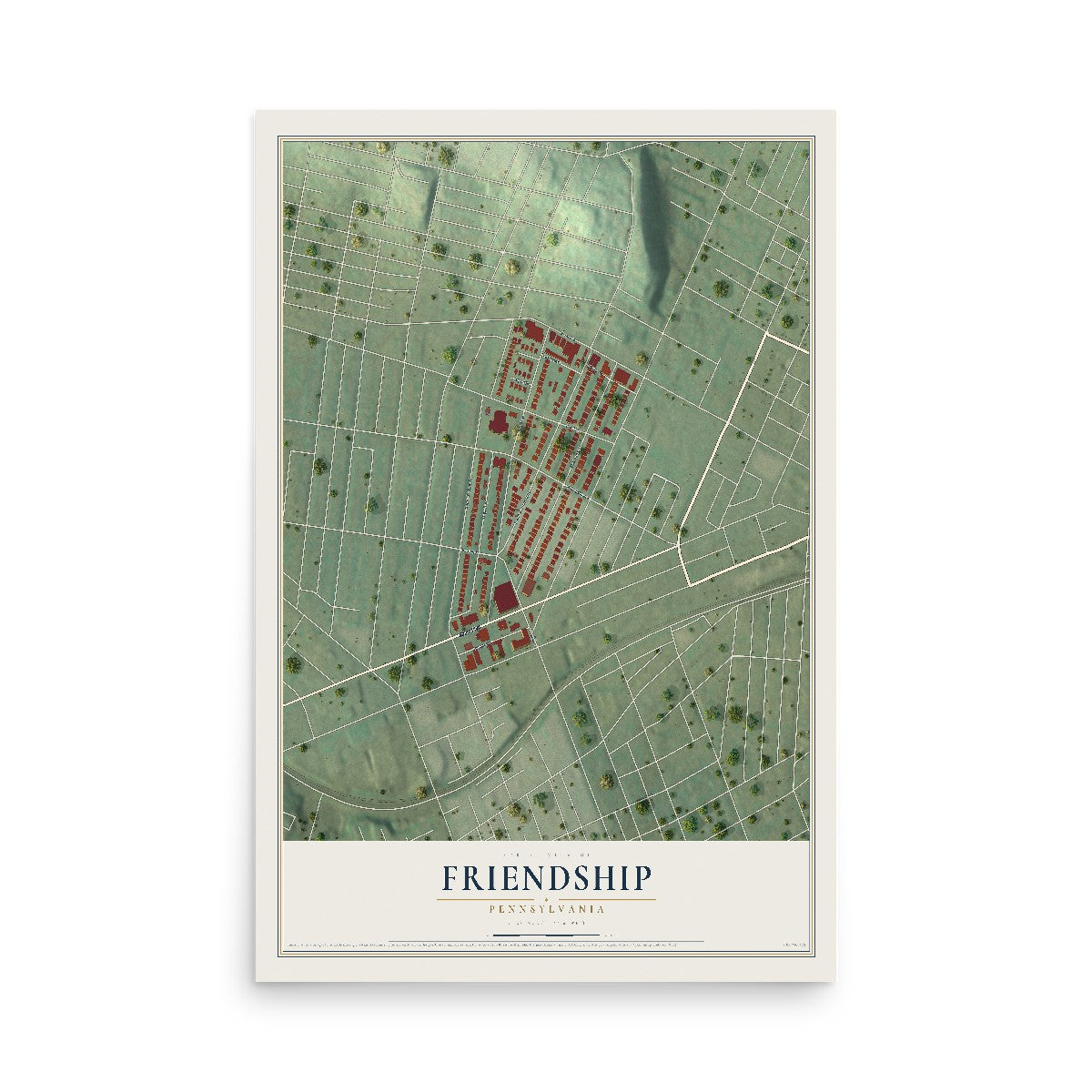 Map of Friendship, Pennsylvania, 12 x 18 inch unframed archival matte print