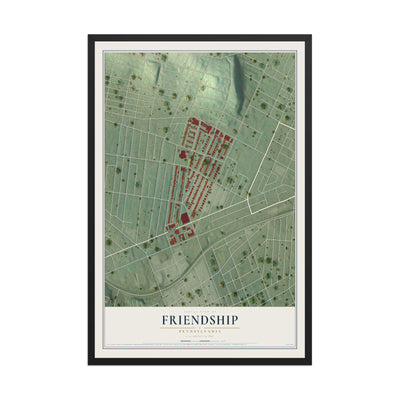Map of Friendship, Pennsylvania, 12 x 18 inch print in a black wood frame