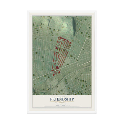 Map of Friendship, Pennsylvania, 12 x 18 inch print in a white wood frame