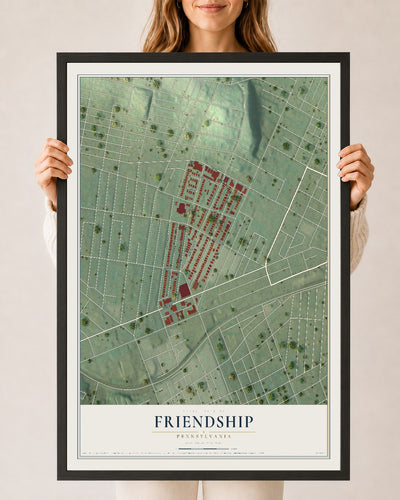 Map of Friendship, Pennsylvania, 24 x 36 inch print in a black wood frame